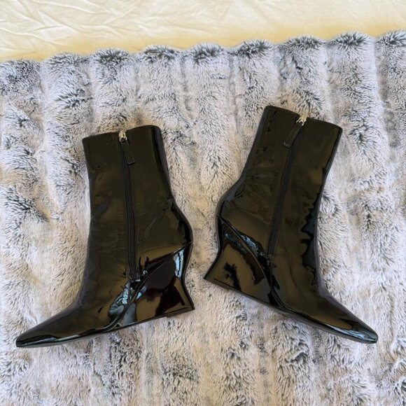 Black Suede Studio Lauren Patent Wedge Ankle Boots - Picture 3 of 6